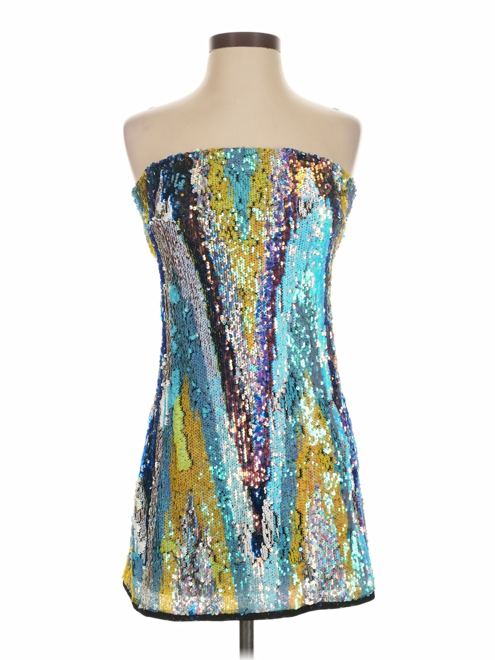 Free People Multicolor Sequin Strapless Mini Dress - Teal, Green, Pink, Gold